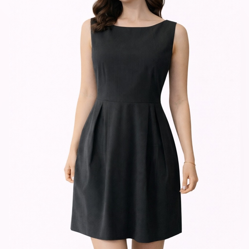 THEORY Dress 6 Gray Pinstripe A Line Pockets Cotton Blend Sleeveless Cotton Wool
